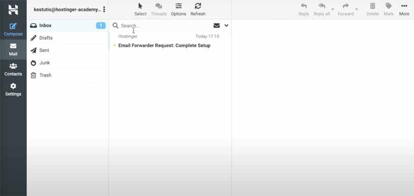 Interface of Hostinger's email app.