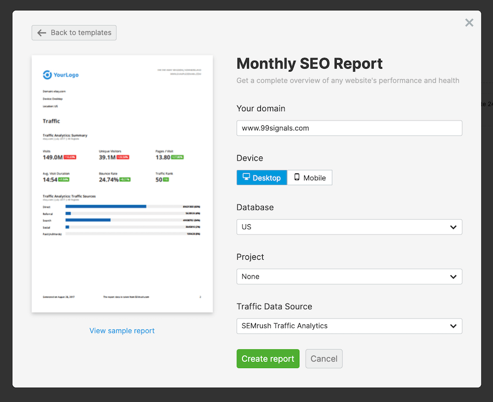 Semrush Report Templates