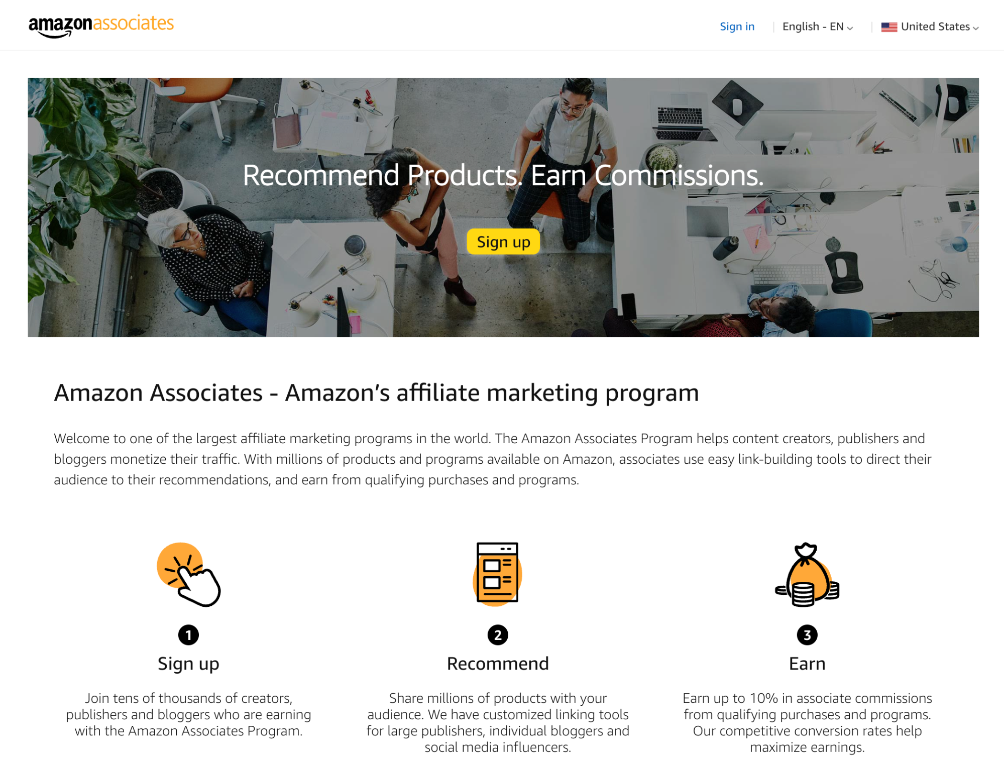 Amazon screen grab with broken out steps for affiliate program.