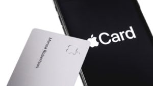 An image of grey card with the Apple logo and the name 