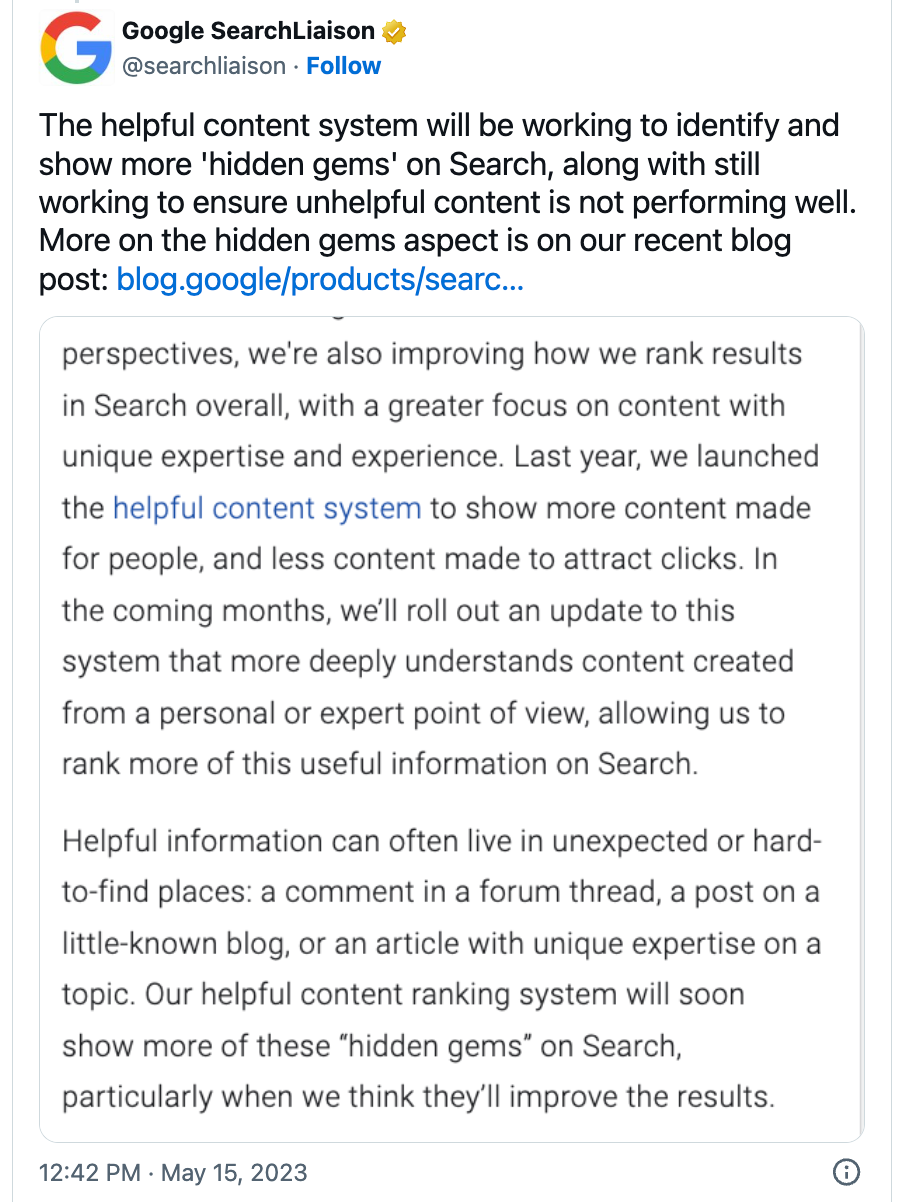 Danny Sullivan, Google’s Public Liaison for Search, tweets on September 2023 Helpful Content Update