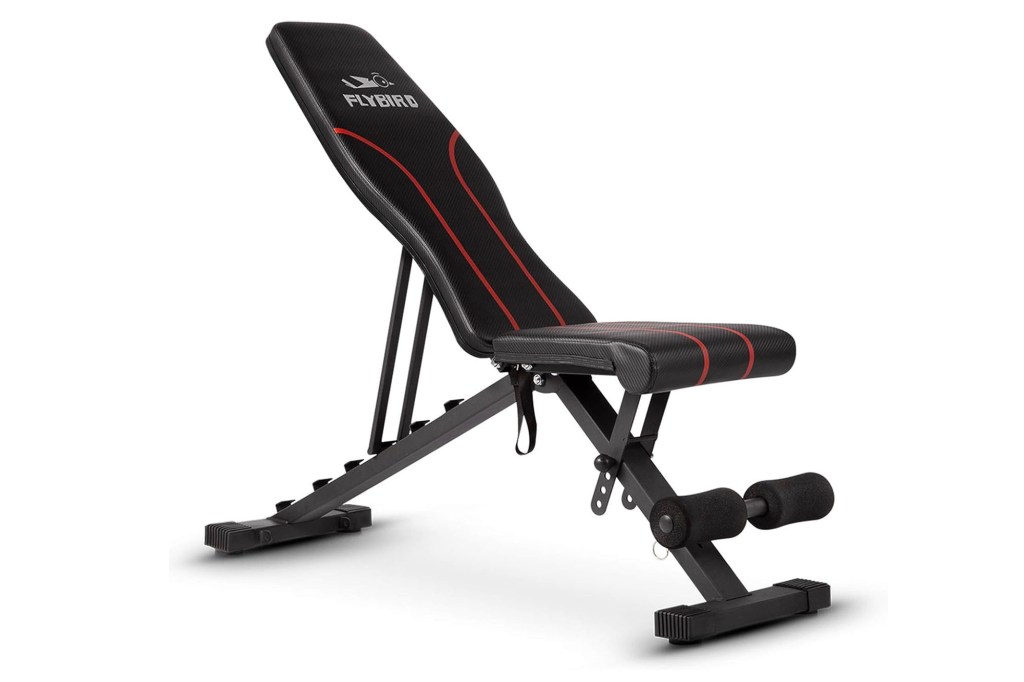 A black and red workout bench.