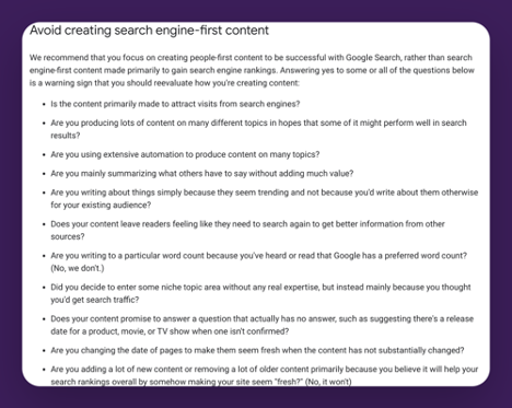 Avoid creating search engine-first content