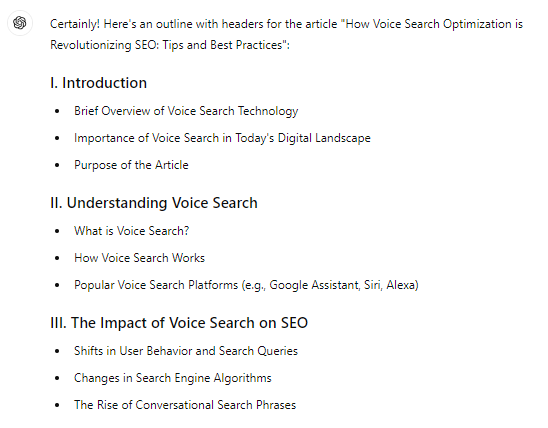 ChatGPT content outline 