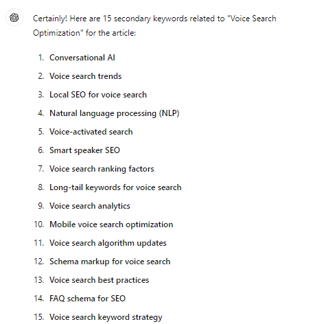 ChatGPT secondary keywords 