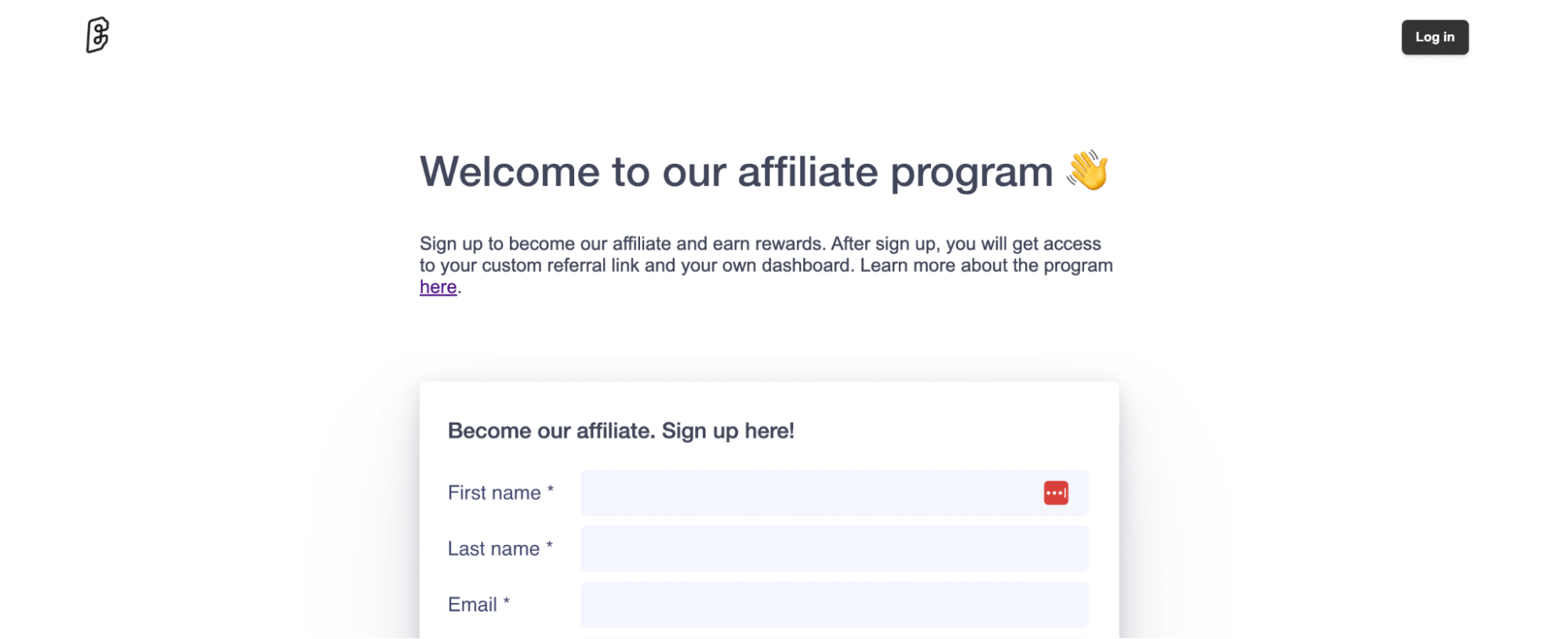 Bounty screenshot with a form to join its affiliate program.