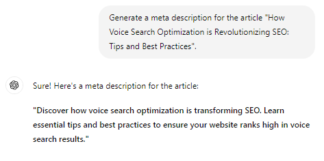 ChatGPT meta description output 