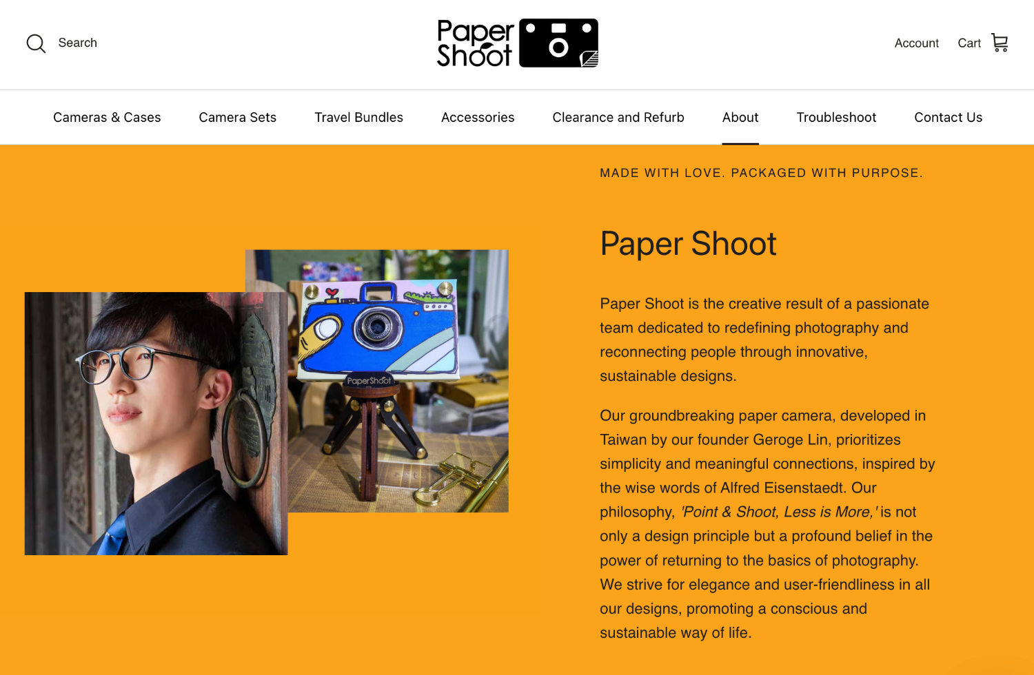 An ecommerce webpage for Paper Shoot Camera