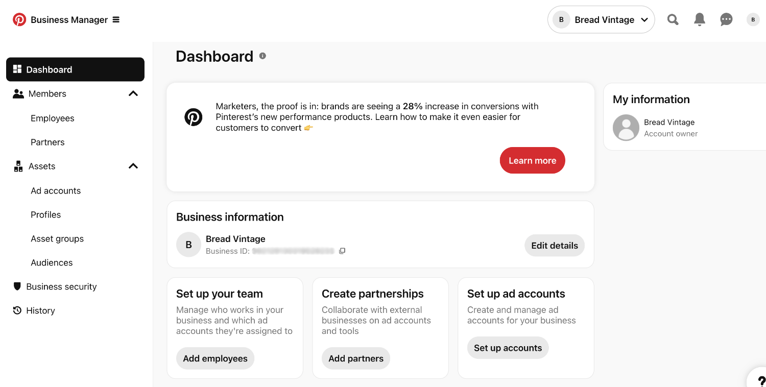 Pinterest business dashboard