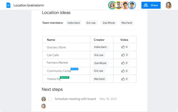 Google Workspace Docs Location ideas