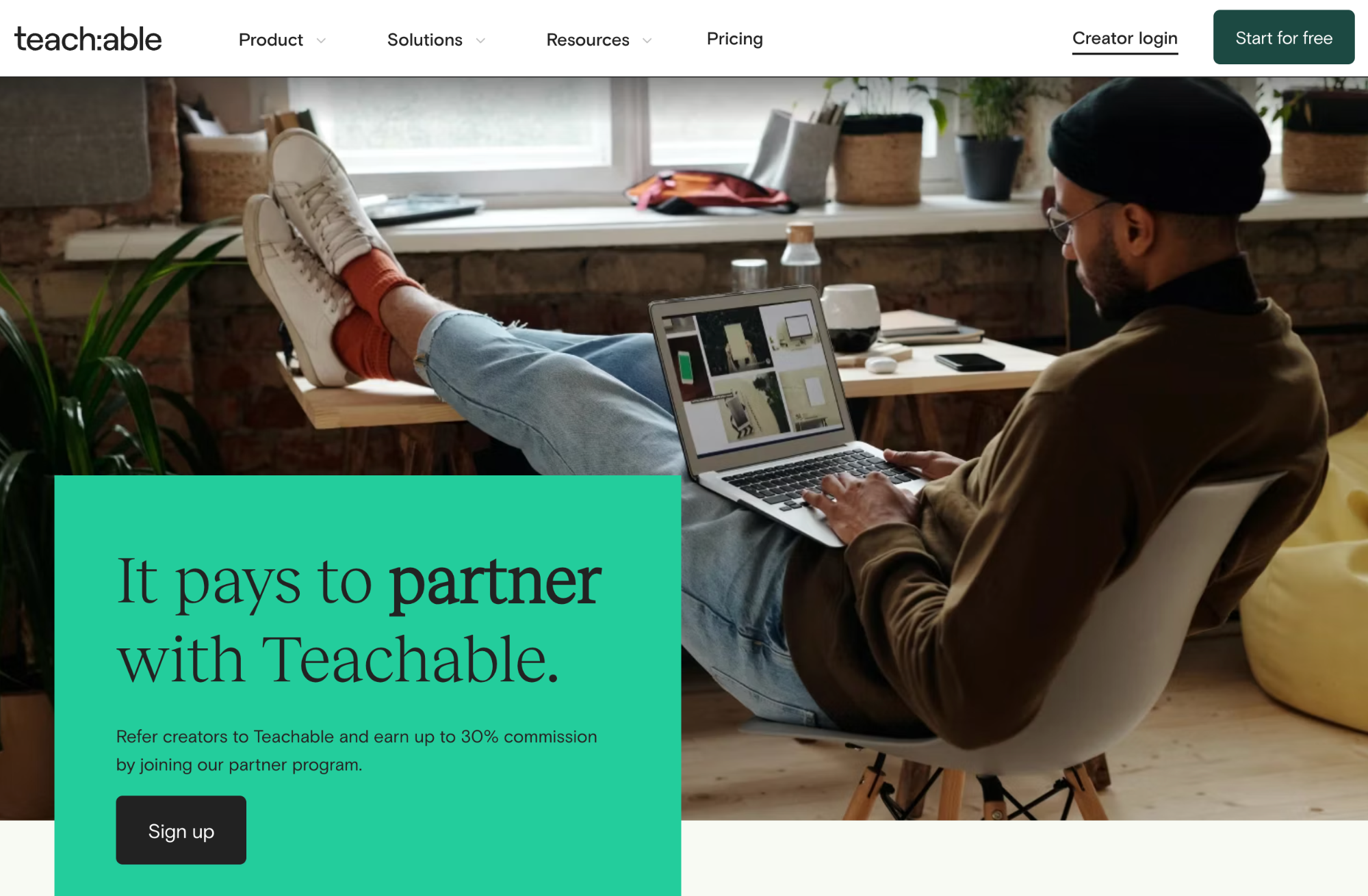 Teachable screen grab with image of man reading in background and teal box.