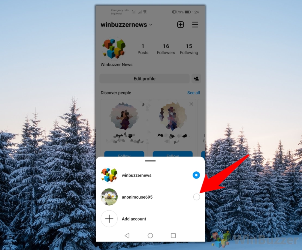 Android - Instagram - Icon Profile - Arrow - Change Account