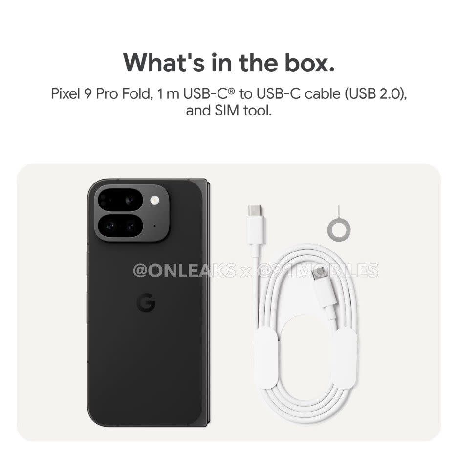 Leaked Pixel 9 Pro Fold promo material highlighting what's in the box.