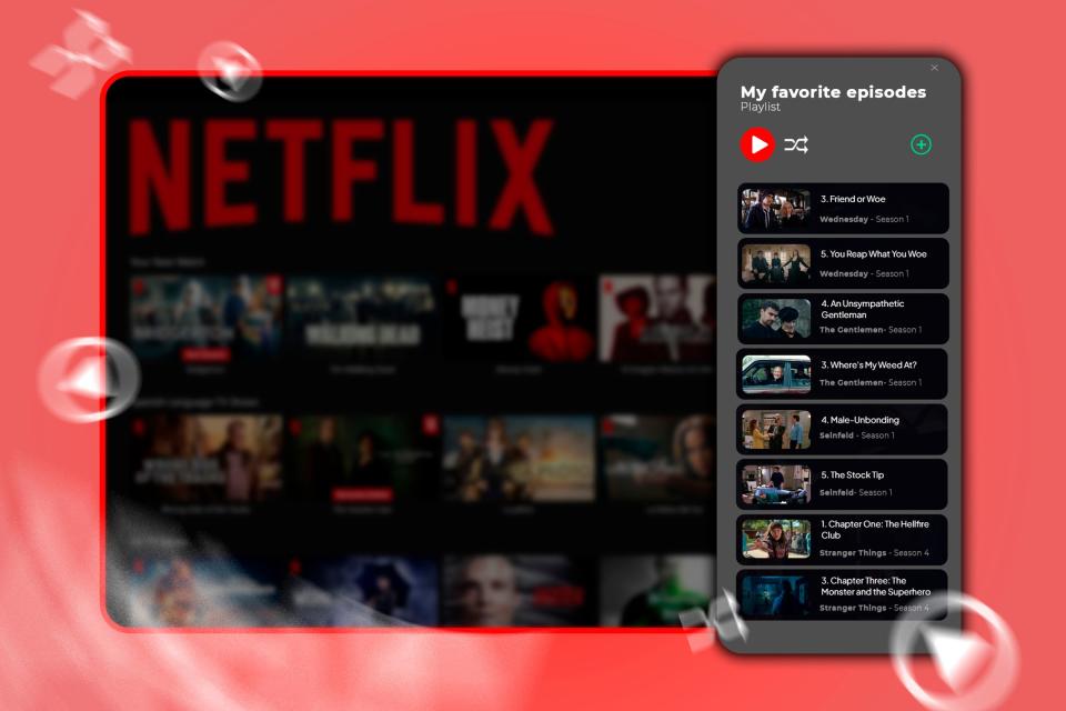 Netflix screen with a representation of a playlist.