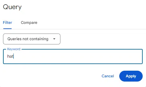 GSC filter to exclude brand traffic - Queries containing