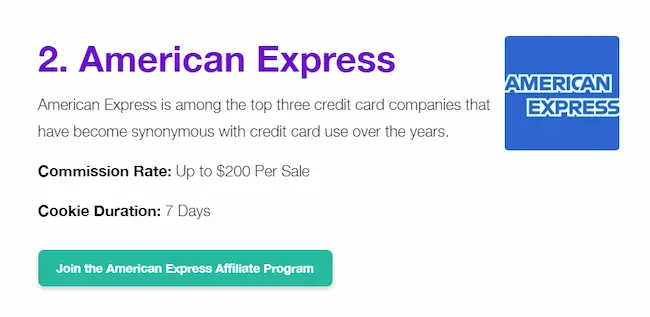 American Express affiliate program.