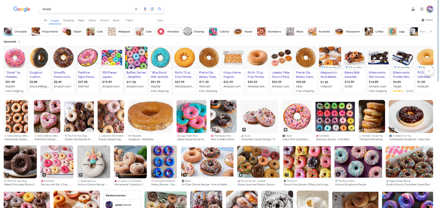 Google search for donuts