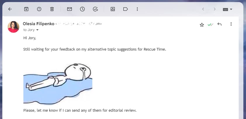 a follow-up email example that uses a meme to encourage response