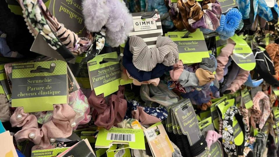 Headbands, scrunchies and hair ties for sale at the dollar store