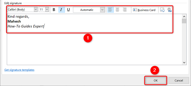 Changing the signature in Microsoft Outlook.