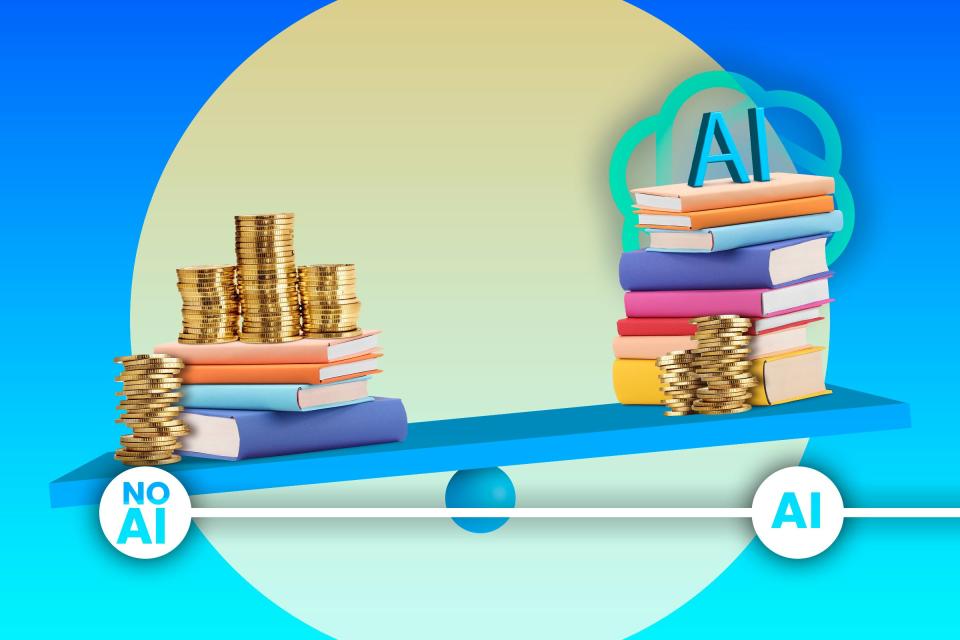 A scale with some books before AI and after AI, with the scale tipping more towards the before AI side.