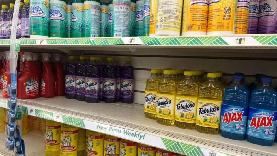 Cleaning products on store shelves