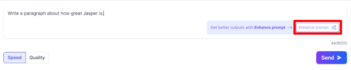 Jasper enhance prompt button.