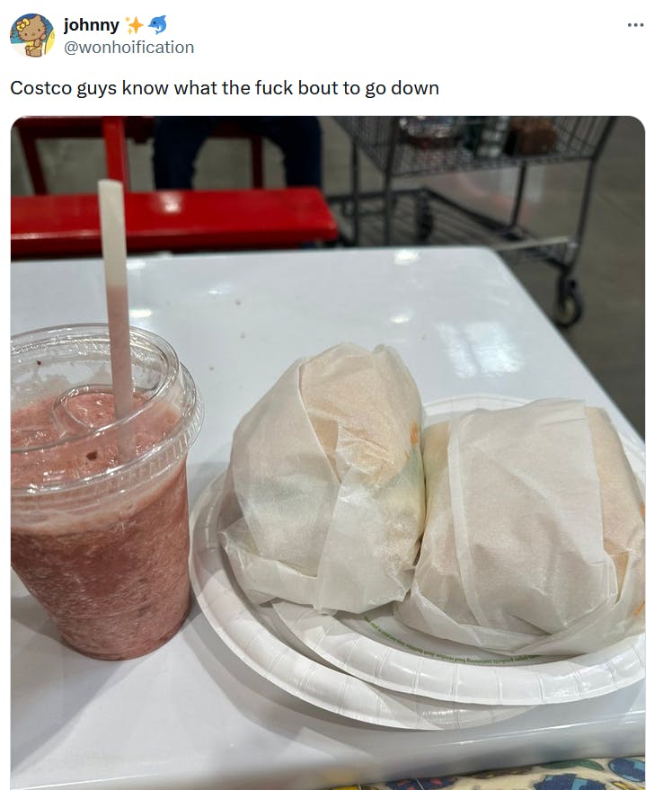 We're Costco guys meme with a photo of a Costco meal.