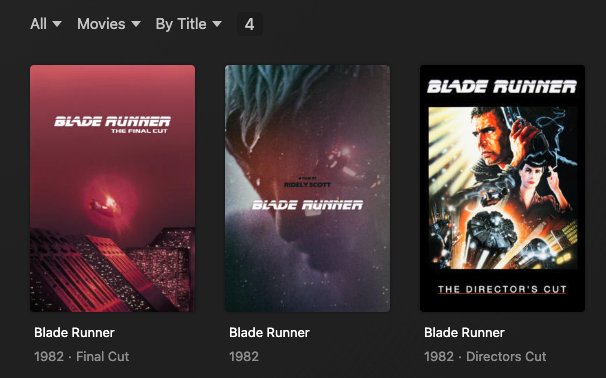 Plex screenshot showing Multiple Edition support for movies