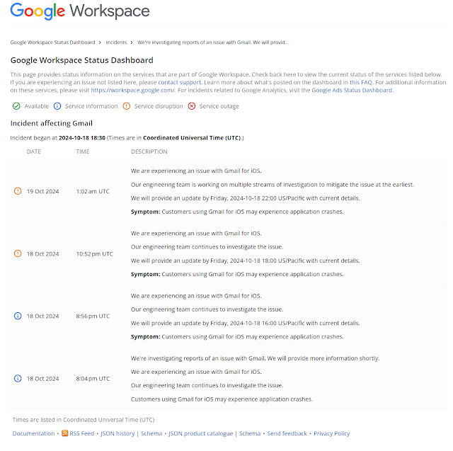 Google Workspace Status Dashboard - Gmail Down by androidsage.com