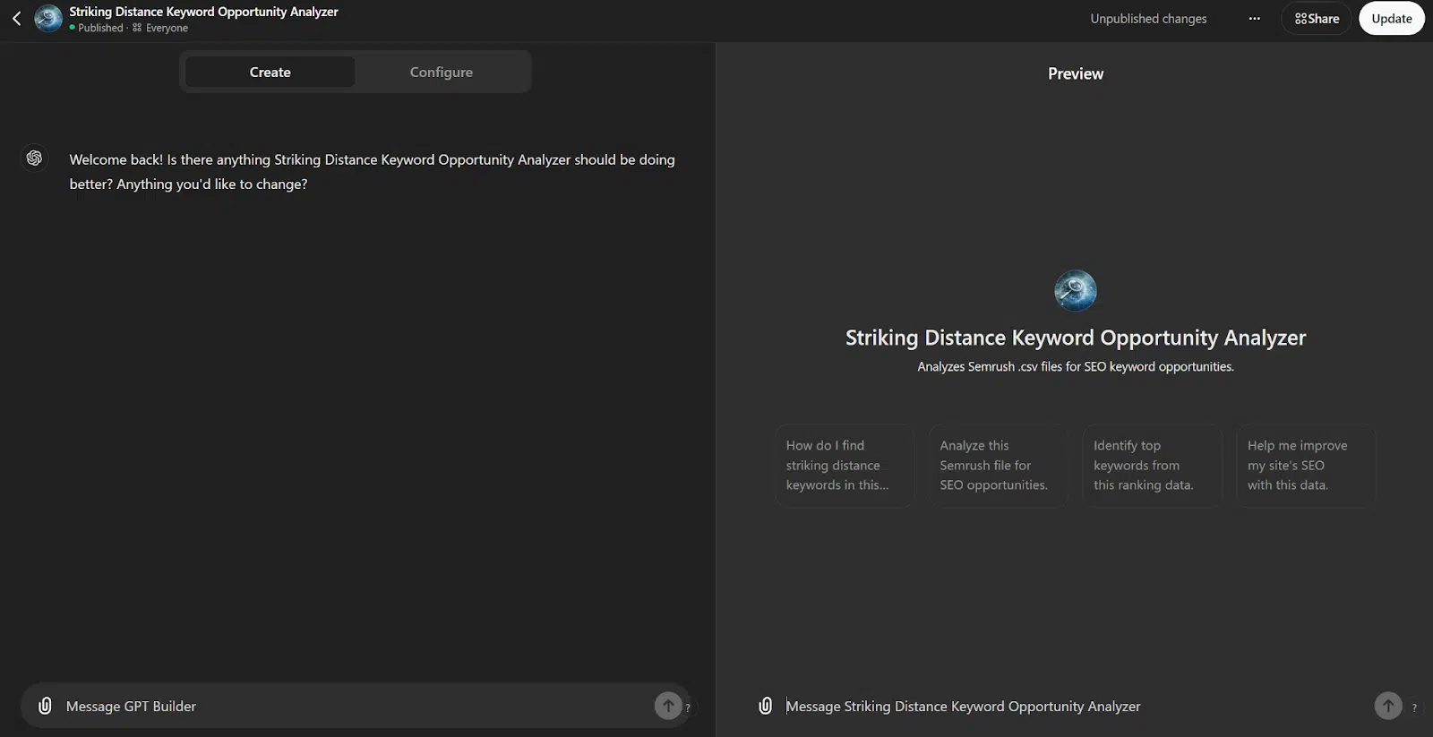 Custom GPT - Striking distance keyword opportunity analyzer