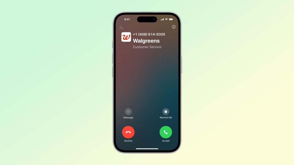  Incoming call with business logo via Apple Business Connect's Business Caller ID. 