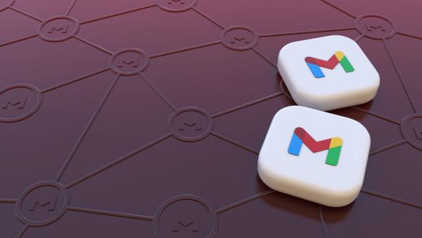 3D Rendering of two badges with the icon of gmail on red background