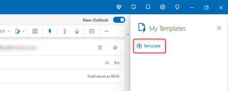 The Template icon in the My Templates pane of the new Outlook.