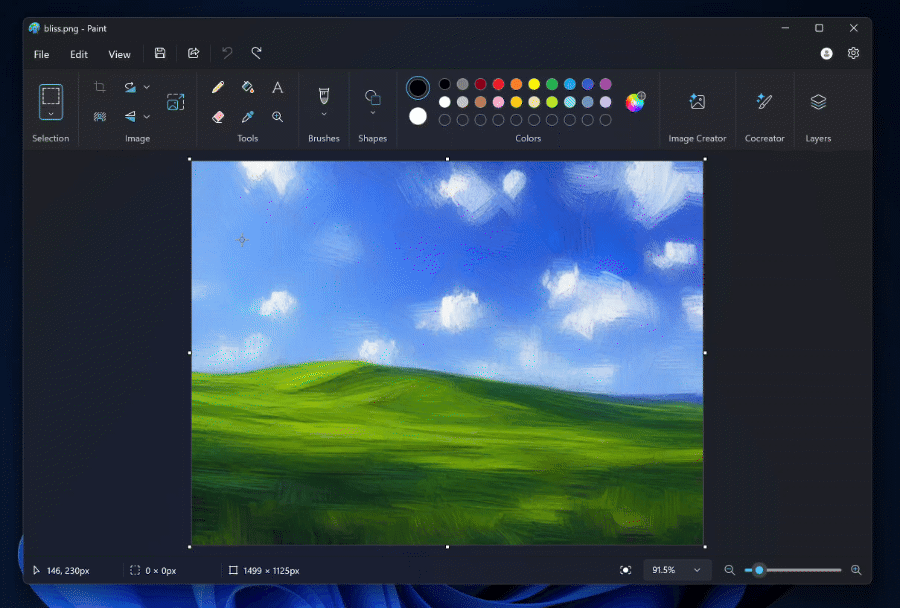 Paint app open with generative fill dialog open.