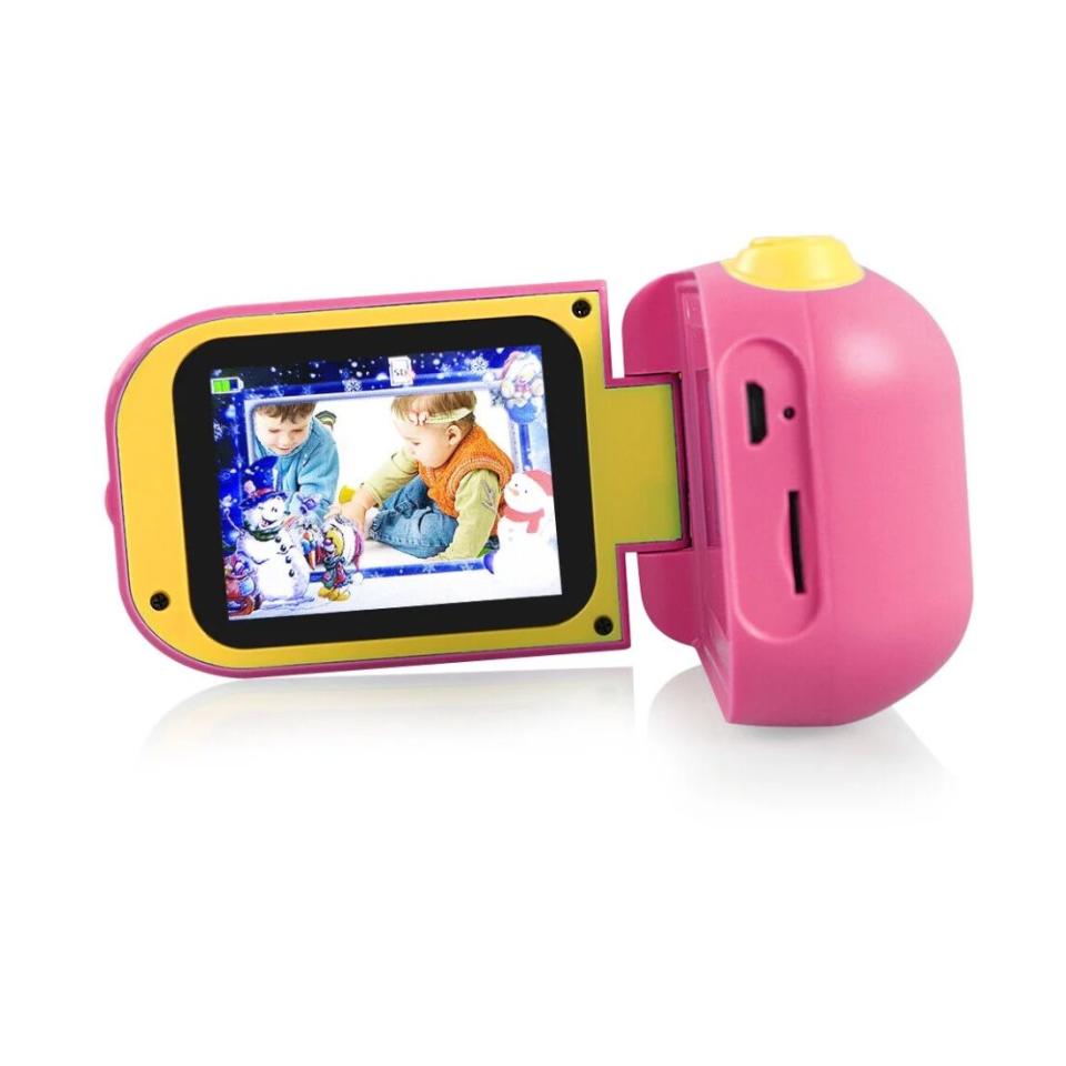 pink and yellow kids camcorder