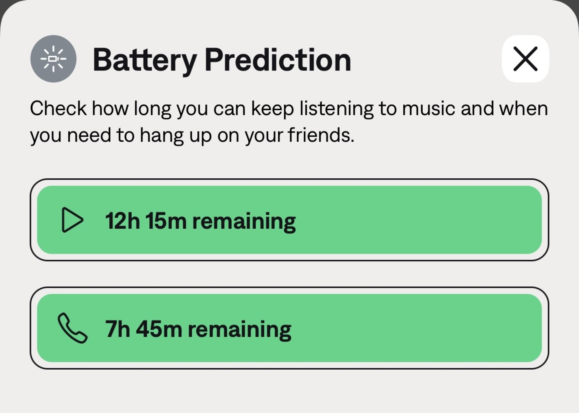 battery prediction screen from bose qce app