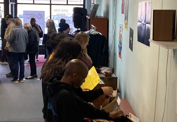 Customers look at the record selection while others wait in line to make a purchase. (Steve Sadin/For the Lake County News-Sun)