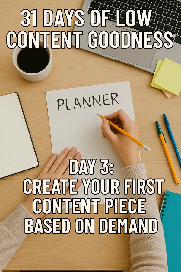 31 Days of Low Content Goodness: Day 3: Create Your First Content Piece Based On Demand
