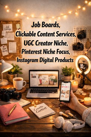 Job Boards, Clickable Content Services, UGC Creator Niche, Pinterest Niche Focus, Instagram Digital Products