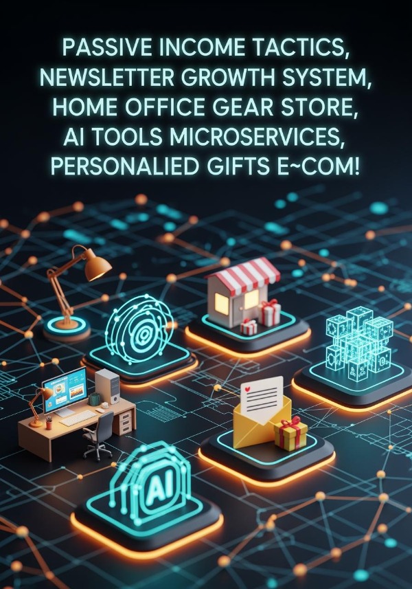 Passive Income Tactics, Newsletter Growth System, Home Office Gear Store, AI Tools Microservices, Personalized Gifts E‑Com!
