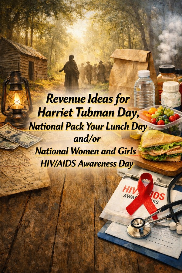 Revenue Ideas for Harriet Tubman Day, National Pack Your Lunch Day and/or National Women and Girls HIV/AIDS Awareness Day