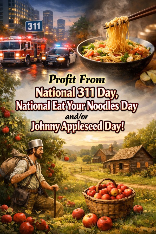 Profit From National 311 Day, National Eat Your Noodles Day and/or Johnny Appleseed Day!