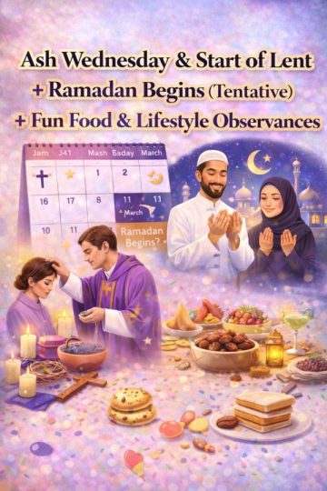 Ash Wednesday & Start of Lent + Ramadan Begins (Tentative) + Fun Food & Lifestyle Observances