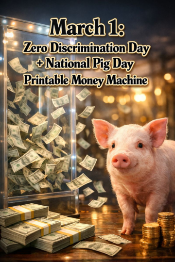 Zero Discrimination Day + National Pig Day Printable Money Machine 💰