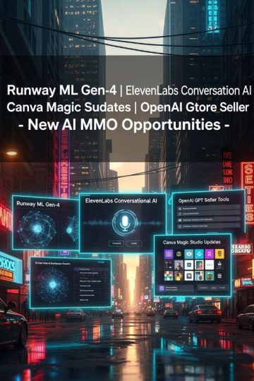Runway ML Gen-4 | ElevenLabs Conversational AI | Canva Magic Studio Updates | OpenAI GPT Store Seller Tools – New AI MMO Opportunities