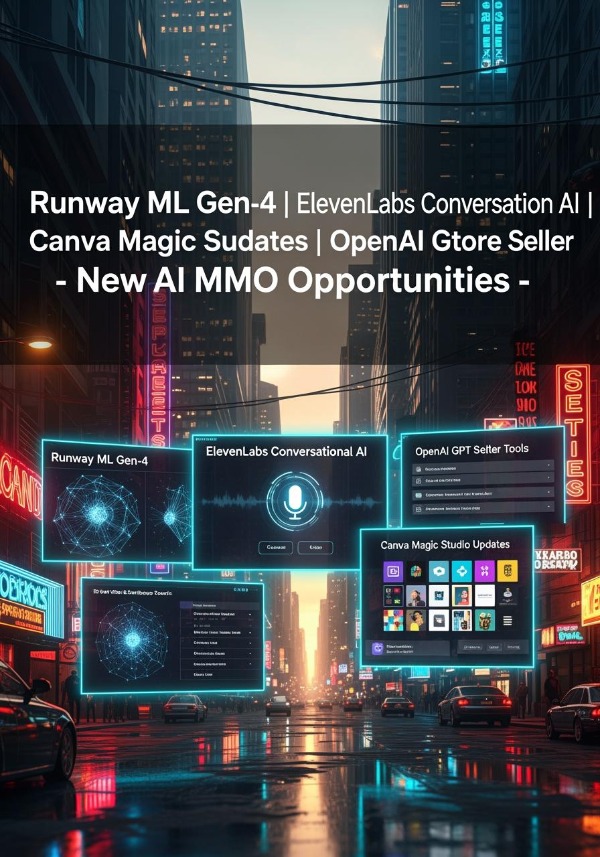 Runway ML Gen-4 | ElevenLabs Conversational AI | Canva Magic Studio Updates | OpenAI GPT Store Seller Tools – New AI MMO Opportunities