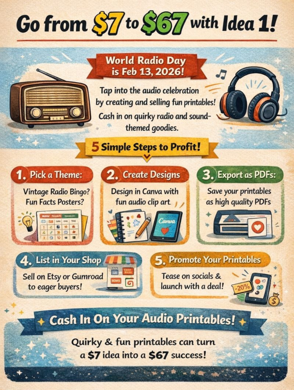 Go from  to  with Idea 1 – Turn World Radio Day into a Printable Cash Machine