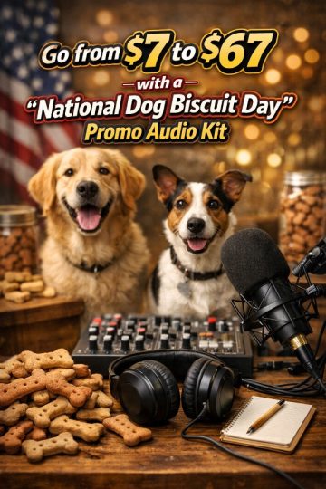Go from  to  with a “National Dog Biscuit Day” Promo Audio Kit