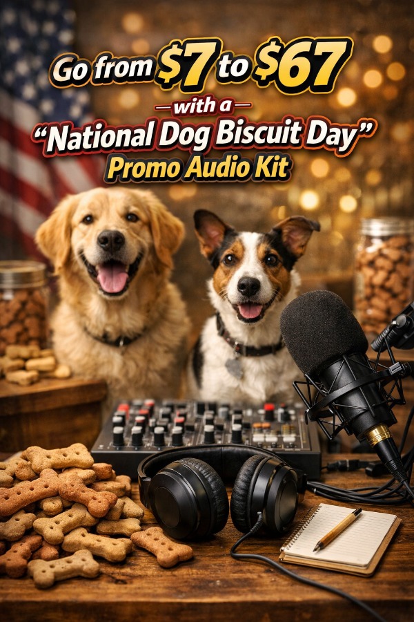 Go from  to  with a “National Dog Biscuit Day” Promo Audio Kit